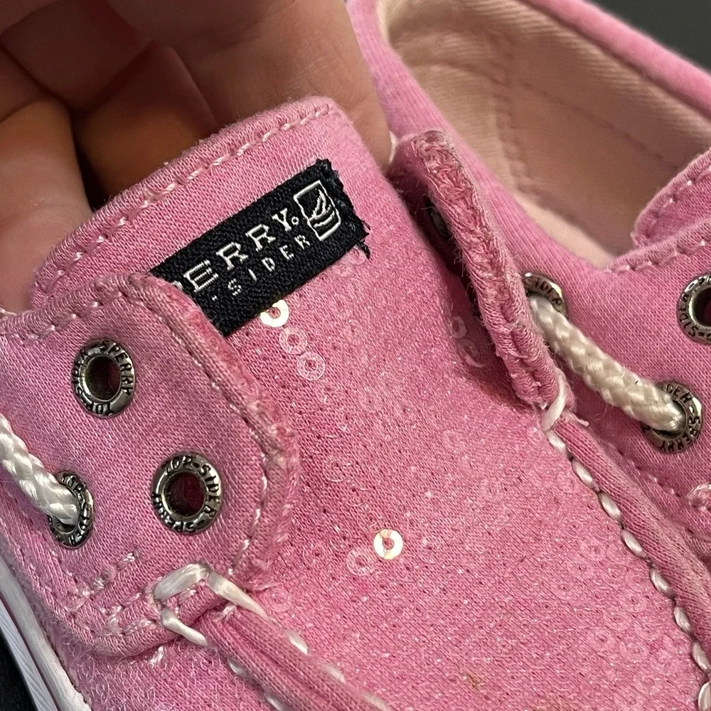 Sperry Topsider Size 6M Girls Boat Shoes Bahama Pink Sequin Toddler Slip On Tie